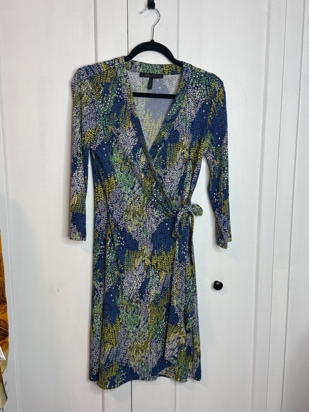 BCBGMaxAzria - SM - Adele Blue Green floral print wrap long sleeve jersey dress